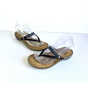 UGG Women's Niya Thong Sandals Sz 5 Black Nubuck Leather Blue Stitching Flat